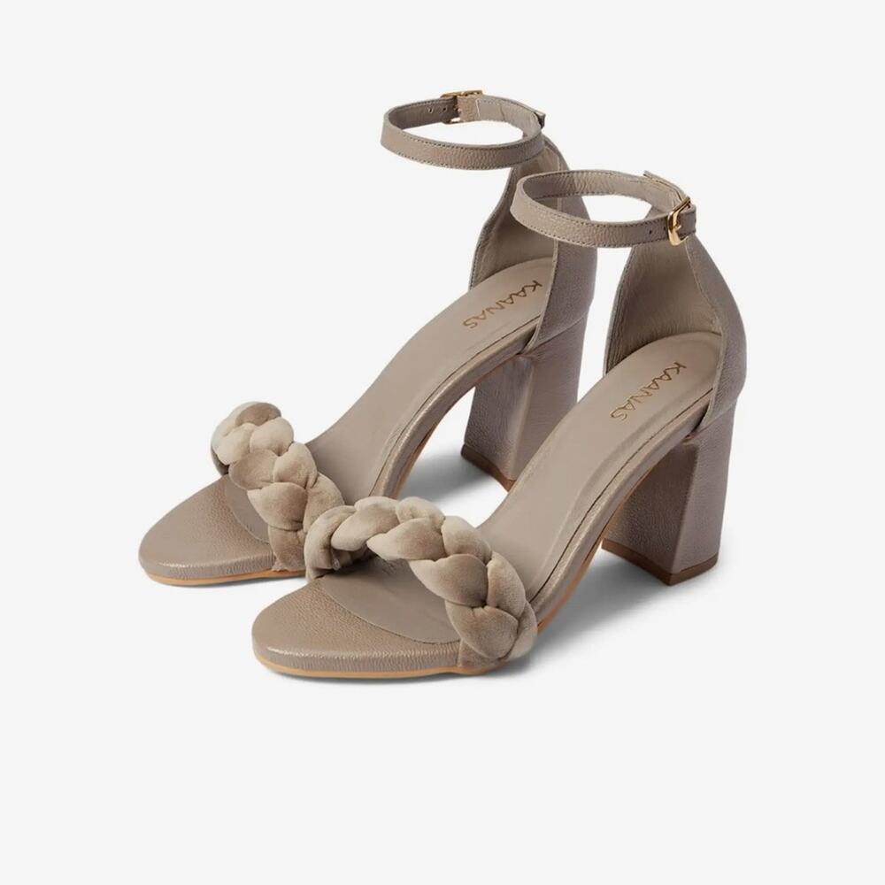 Kaanas NWT SoHo Chunky Velvet Braid Heel in Taupe